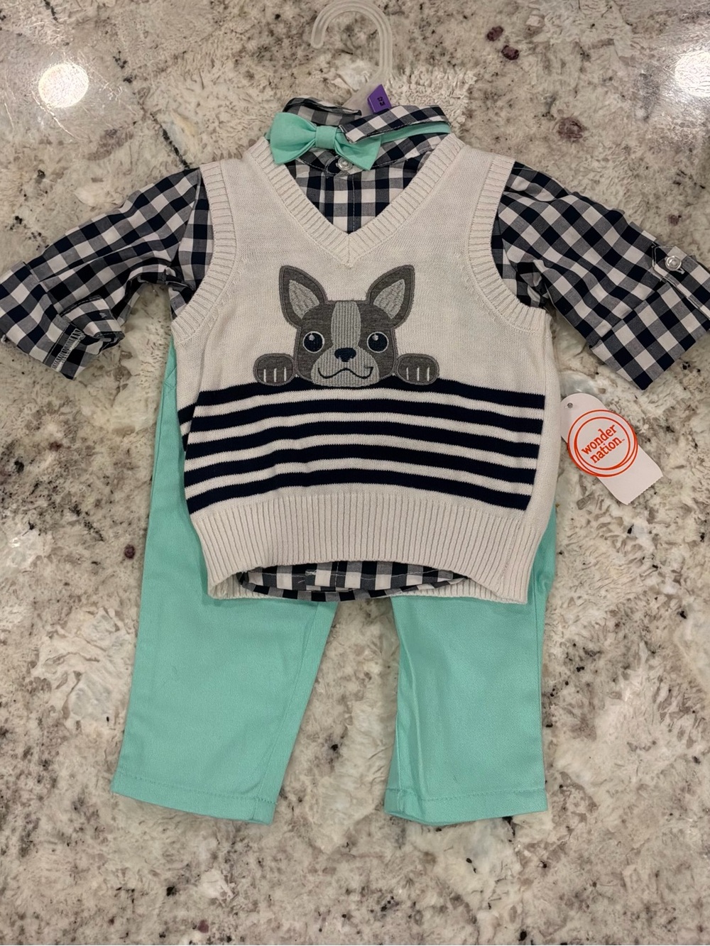 wonder nation Mint Green Navy Cream Puppy Sweater Vest Outfit